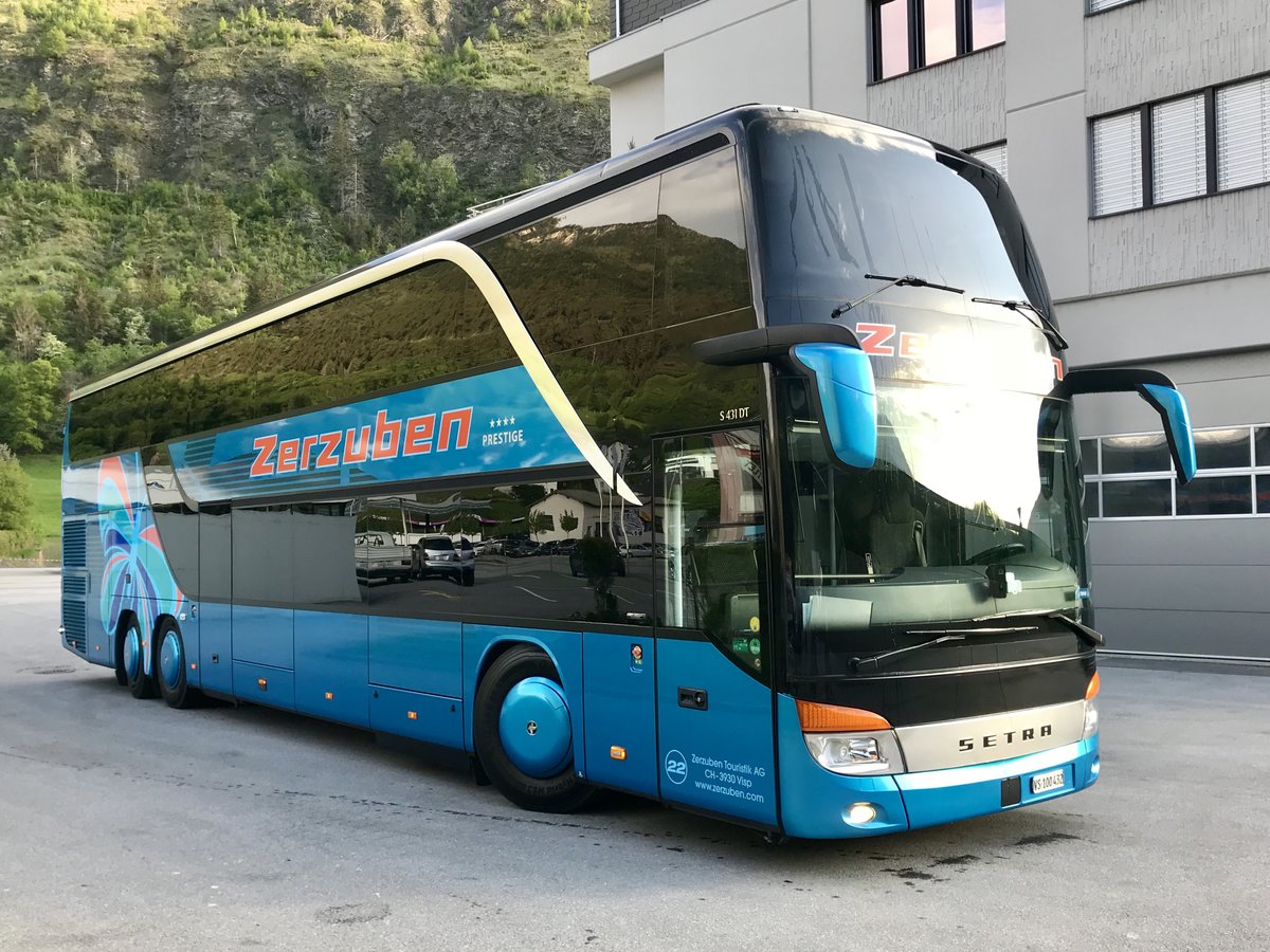 Setra 431 DT von Zerzuben Touristik am 4.5.18 bei der Garage in Eyholz.