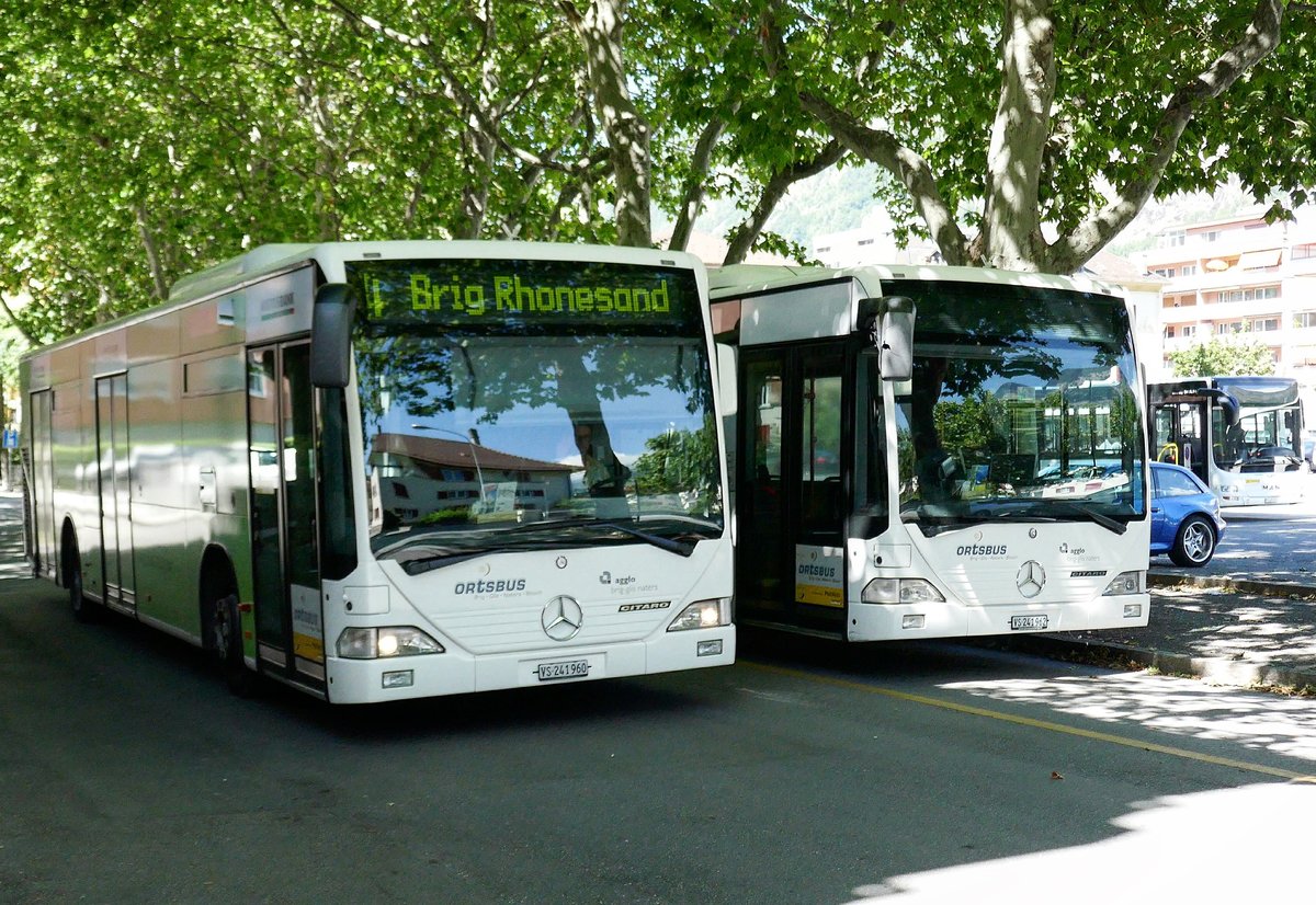 Zwei Citaro vom Ortsbus Brig-Glis am 29.7.16 beim Zirkusplatz in Brig.